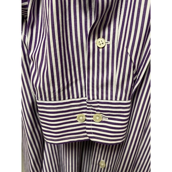 Ralph Lauren Mens Button Down Shirt Large Classic Fit Purple Stripe Green Logo - Picture 6 of 7